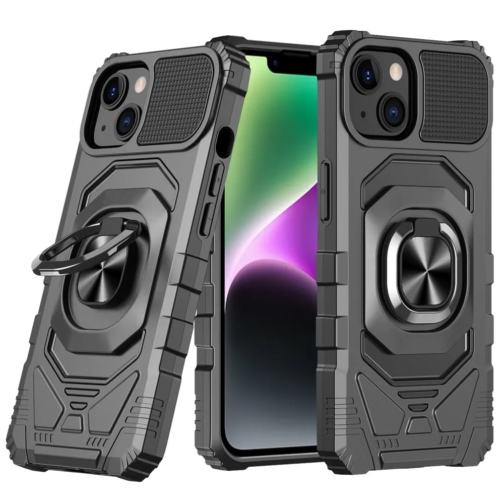 Slitesterkt hardplastdeksel med myk innside og kickstand for iPhone 14 Plus - Svart
