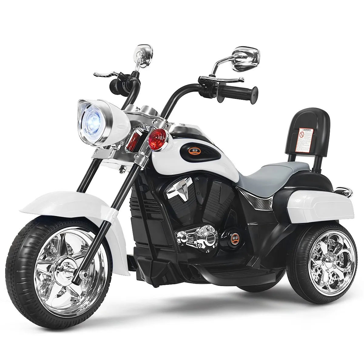 Chopper-stil motorsykkel batteridrevet motorsykkel 91 x 48 x 64 cm hvit + svart