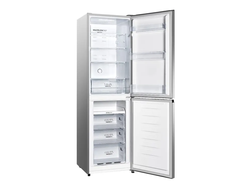 Gorenje Essential NRK418ECS4 - Kjøleskap/fryser - bunnfryser - bredde: 55 cm - dybde: 55.7 cm - høyde: 182.4 cm - 256 liter - Klasse E - grå