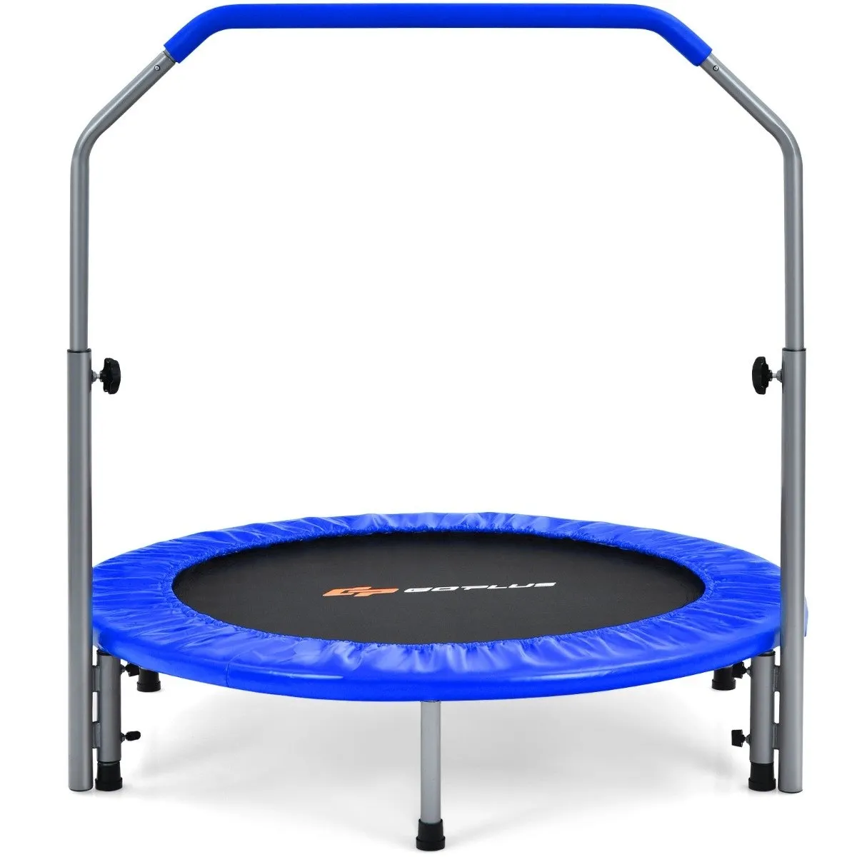 Ø101 cm sammenleggbar minitrampolin fitness trampoline med høydejusterbart håndtak blå + svart