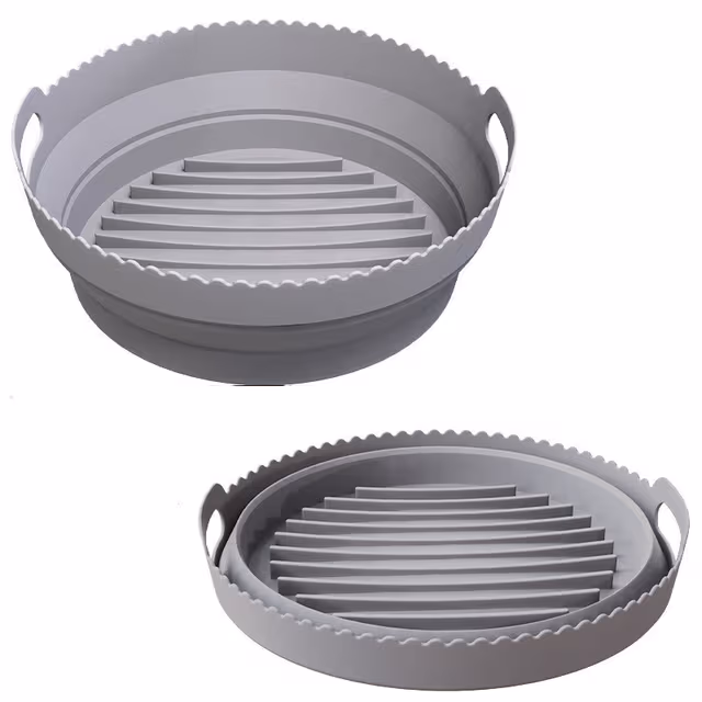Silikonform for Air Fryer, Sammenleggbar rund Air Fryer silikonform 20 cm Grey 20 cm