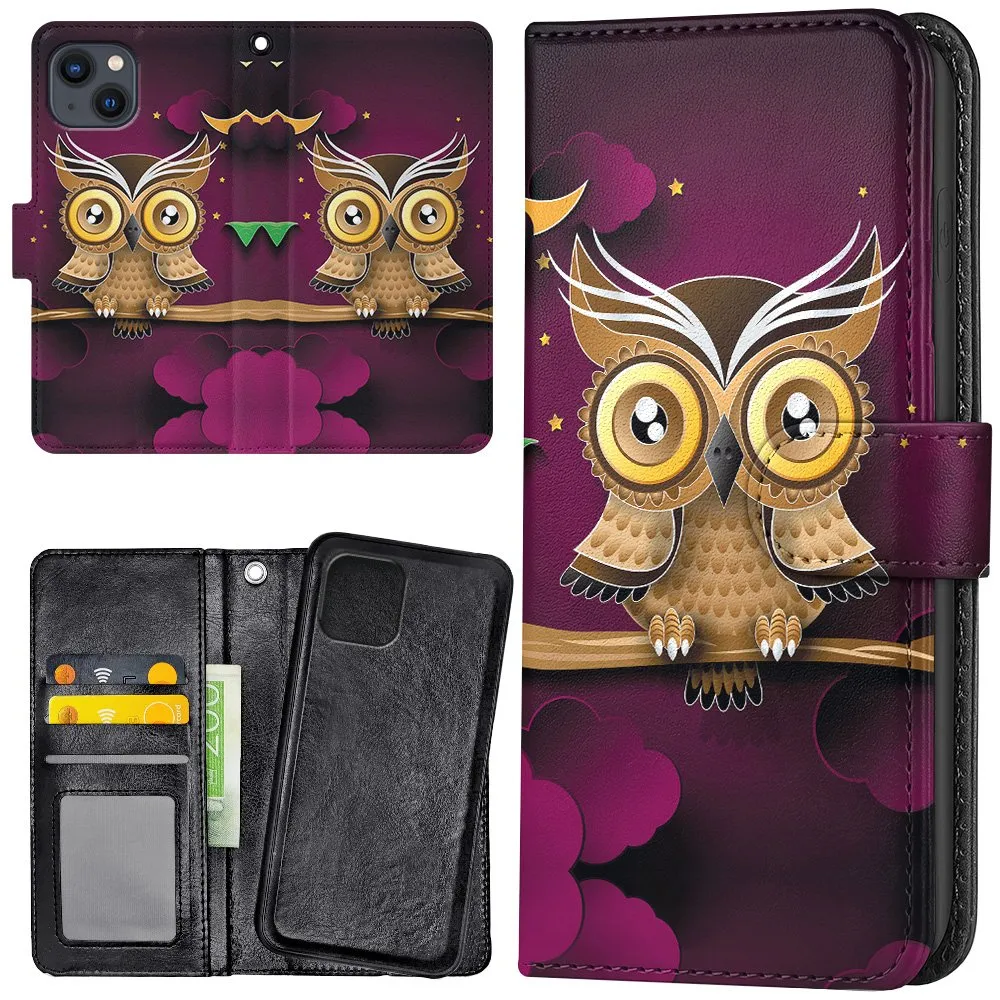 iPhone 15 - Lommebok Deksel Lysbrun Ugle