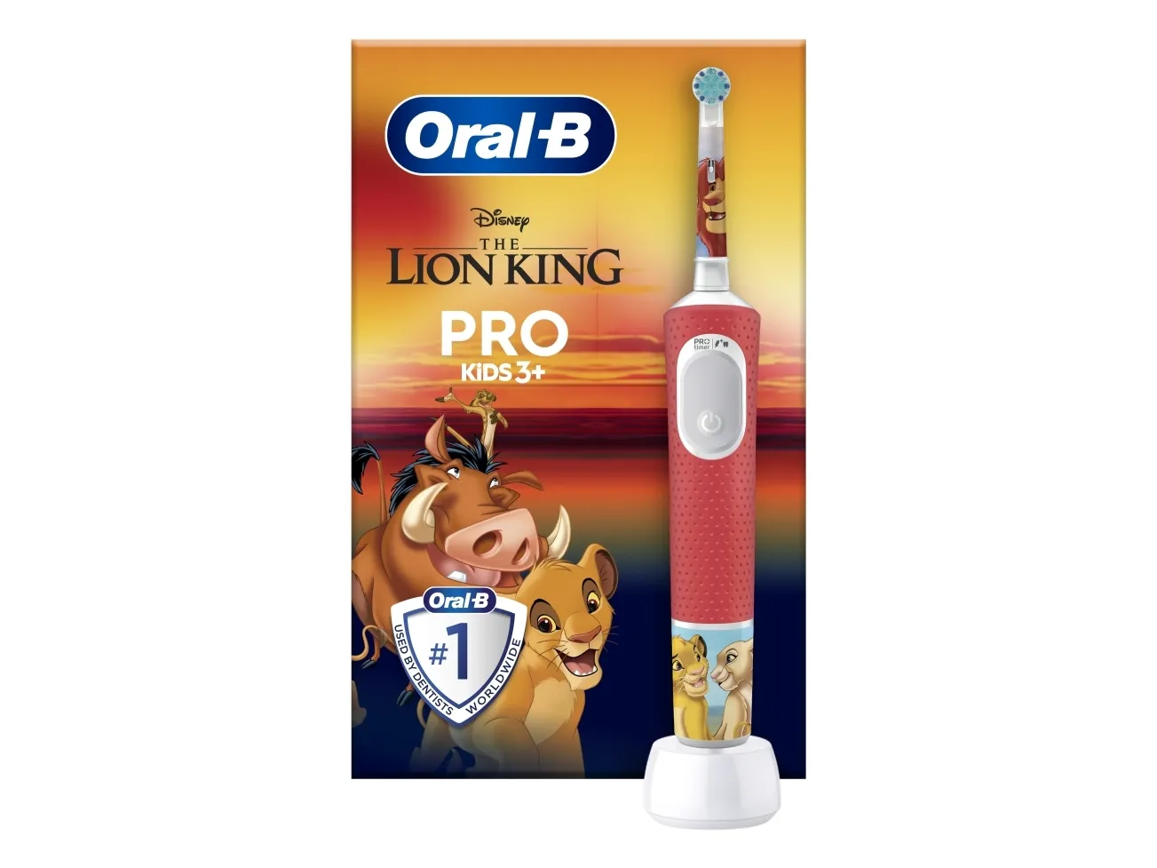Oral-B Kids VITALITYPROLIONK, Barn, Roterende vibrerende Tannbørste, Daglig stell, Super sensitive, Flerfarget, 2 min, Rød