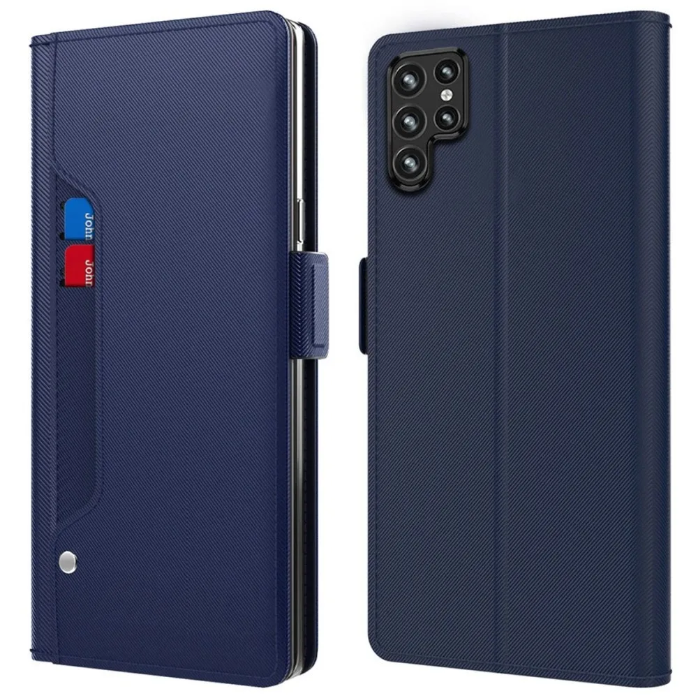Telefonetui med sminkespeil og glatt design for Samsung Galaxy S24 Ultra - Blå