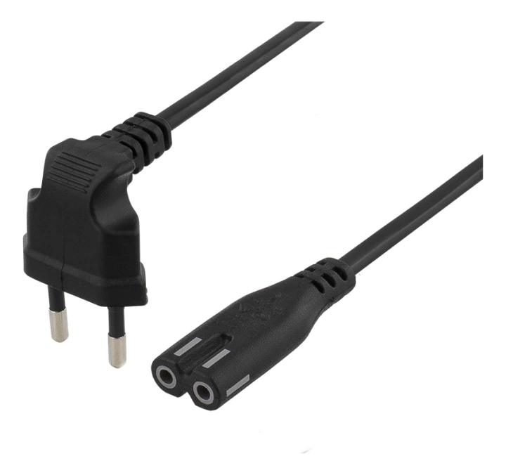 DELTACO DEL-109BF - Strømkabel - Europlug (hann) vinklet til power IEC 60320 C7 rett - AC 250 V - 2.5 A - 3 m - svart