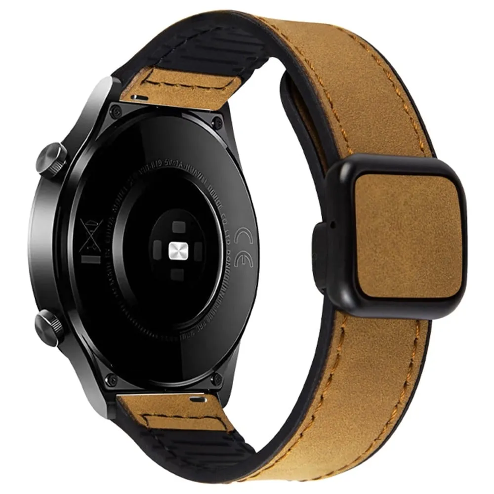 Garmin Venu 3 / Venu 2 / Vivoactive 4 22 mm klokkerem med magnetisk sammenleggbar spenne i lær + silikonrem - Lysebrun