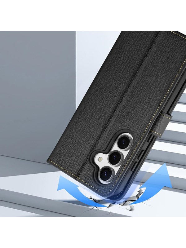 Dux Ducis Lava Leather Case for Samsung Galaxy S25+ with Detachable Magnetic Wallet - Black