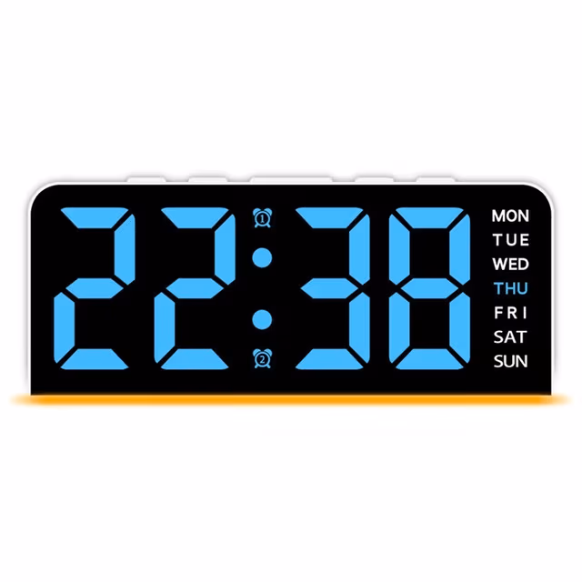 LED-klokke digital vekkerklokke stor skjerm dato temperatur vekkerklokke - Hvitt / Blå lys