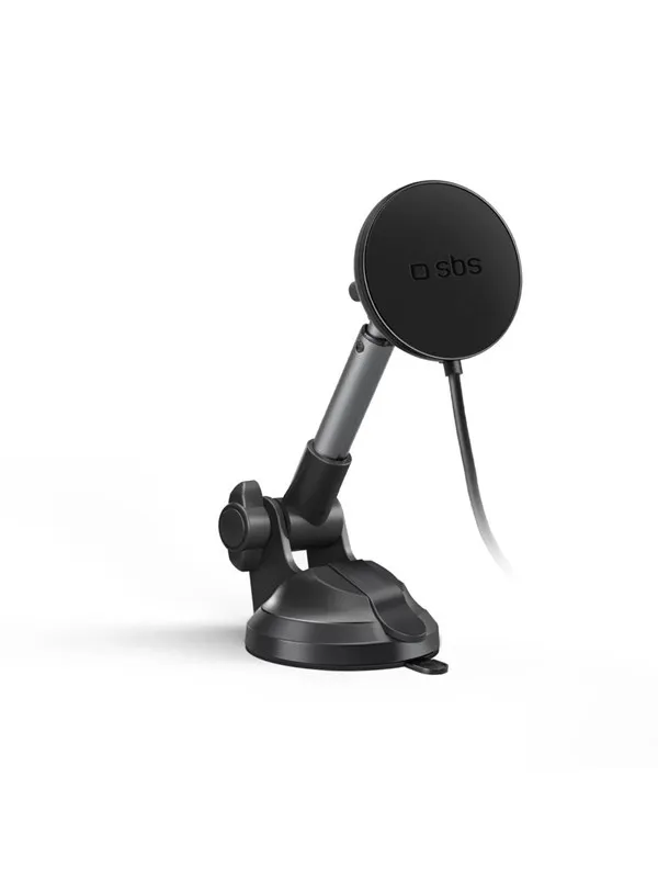 SBS Telescopic smartphone holder with inductive chargerwith suction cup compatible with MagSafe - black