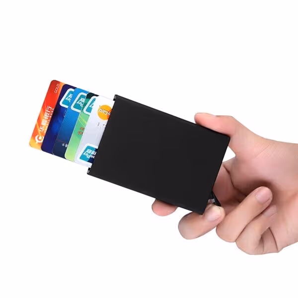 Kortholder kredittkortdeksel RFID-beskttet Aluminium Popup - Svart