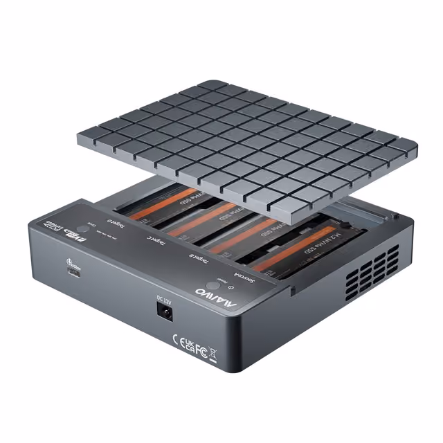 Maiwo 4-spors M.2 NVMe SSD-dokkingstasjon med kloningsfunksjon, USB 4.0 Type-C 40Gbps