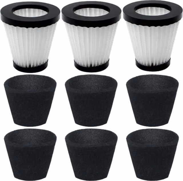 Filtersett kompatibel med Dirt Devil F117 – 3 filterpatroner + 6 ikke-vevde filterputer, svart