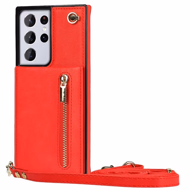 Zipper halskjede deksel Samsung Galaxy S21 Ultra - Rød