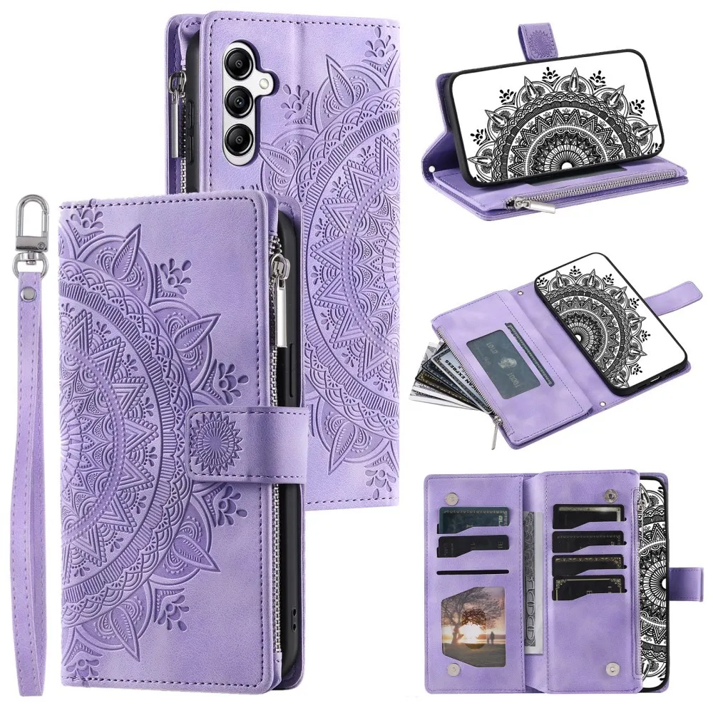 For Samsung Galaxy A56 Lommebok Deksel Shell Mandala Blomstermønster - Lilla