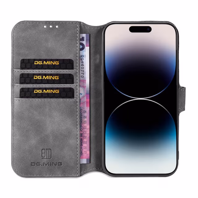 DG-Ming Lommebokdeksel 3-kort Apple iPhone 14 Pro Max - Grå