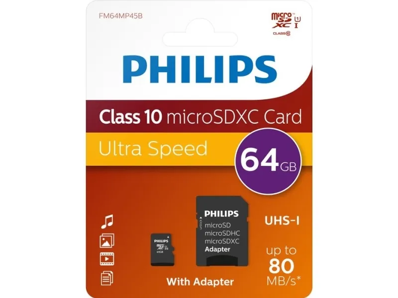 Philips FM64MP45B - Flashminnekort (SD-adapter inkludert) - 64 GB - UHS-I / Class10 - SDXC