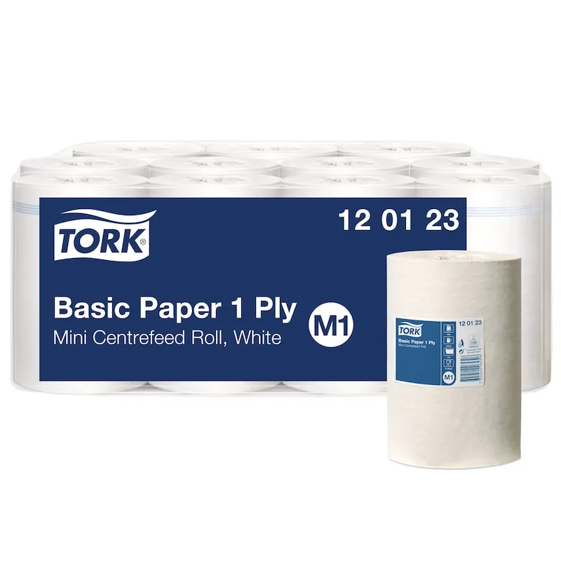 Tørkepapir Tork M1 Basic sentermatet 1-lags hvitt - (11 ruller per kartong)