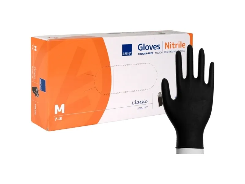Undersøkelseshanske, ABENA Classic Sensitive, M, svart, nitril, pudderfri - (100 stk.)