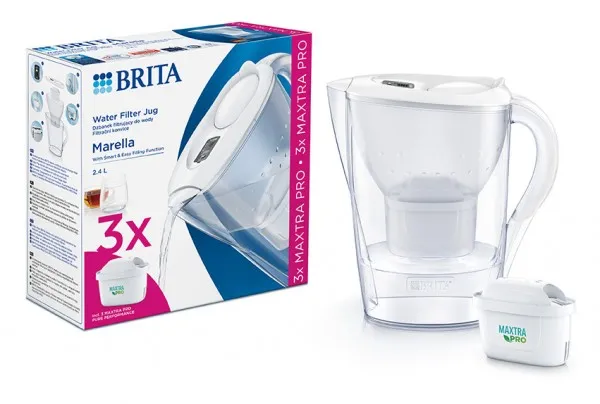 Brita vannfilterkanne - Marella Cool Memo filterkanne, volum 2,4 l, 3x Maxtra Pro-filtre, hvit (1052791)