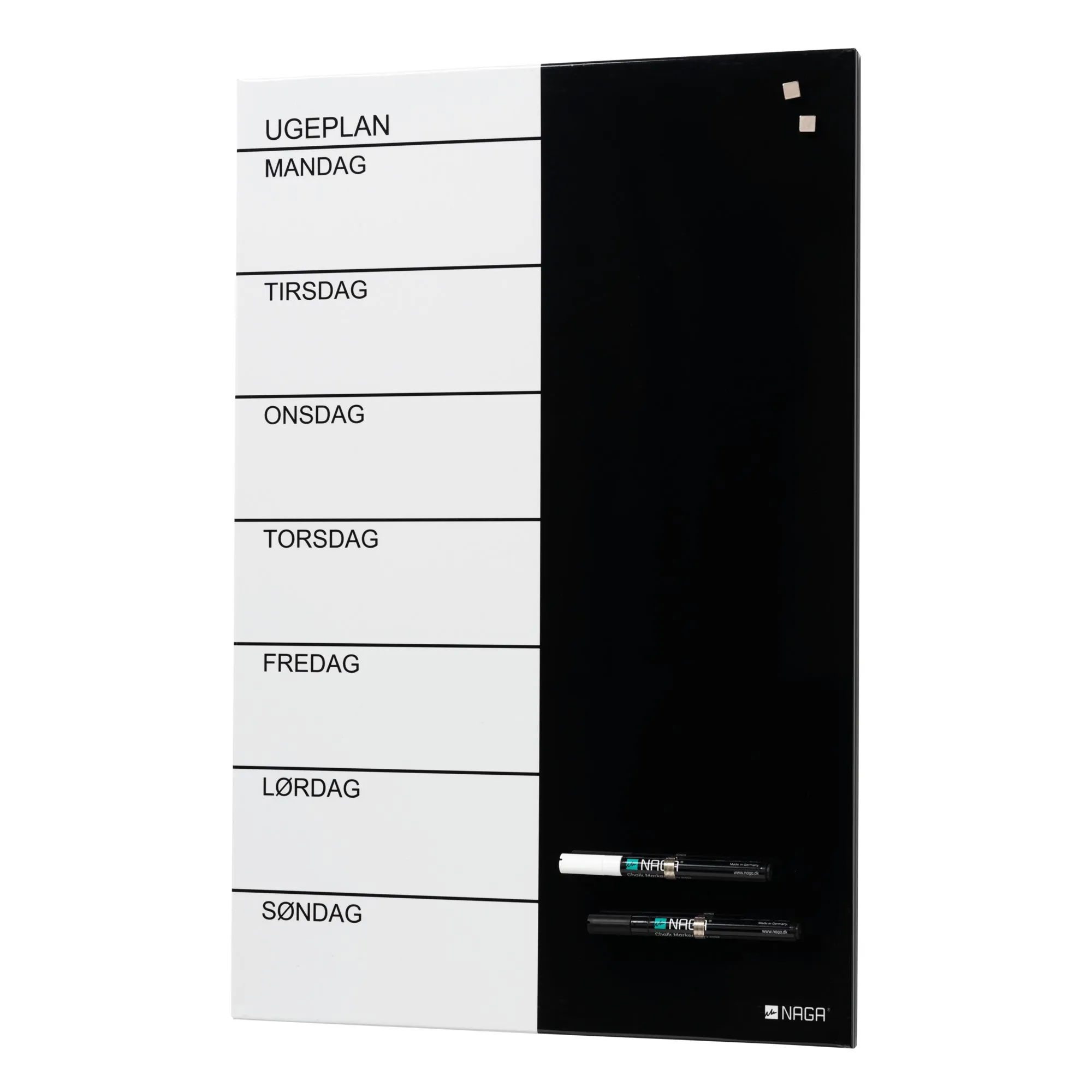 Magnetisk NAGA ugetavle i stål 60x40 cm - dansk tekst