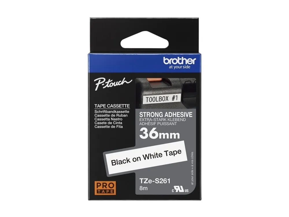 Brother TZe-S261 - Ekstra sterk adhesiv - svart på hvitt - Rull (3,6 cm x 8 m) 1 kassett(er) laminert teip - for P-Touch PT-3600, 530, 550, 9200, 9400, 9500, 9600, 9800, D800, P900