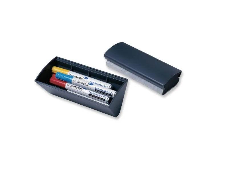 Penneholder til whiteboard Legamaster, med magnet og visker, mørkegrå
