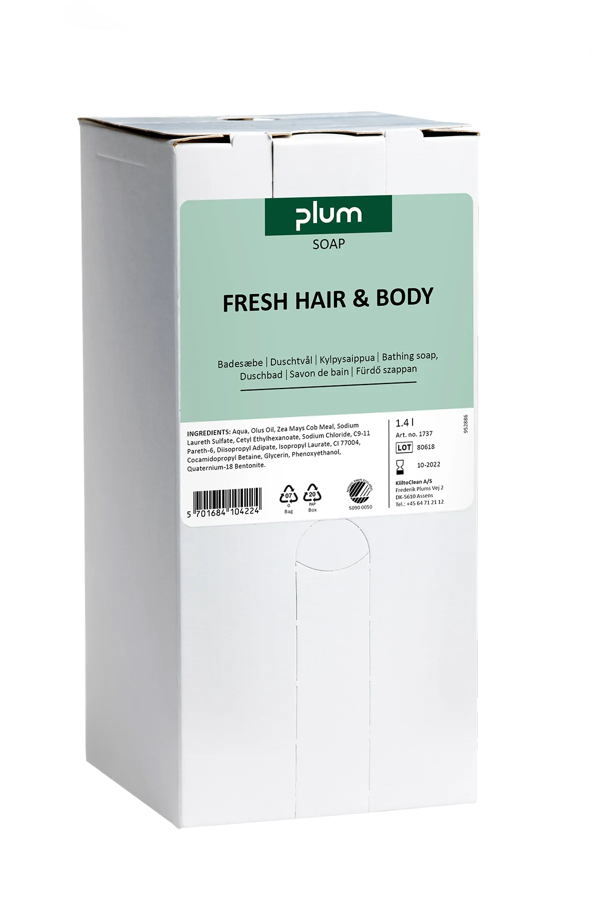 Såpe Plum Fresh Hair & Body, 1,4 l bag-in-box til Multi-Plum