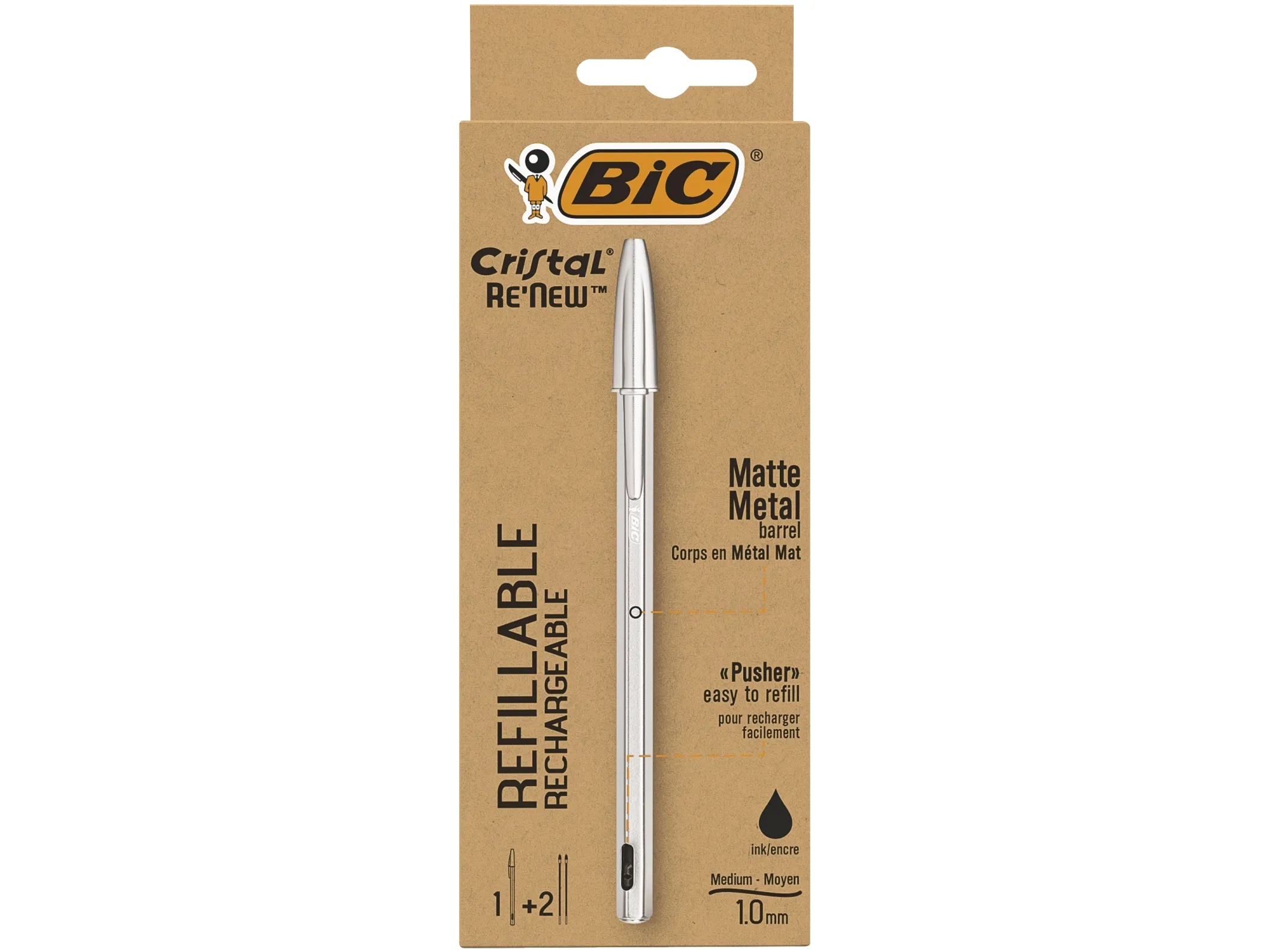 BIC Cristal Renew, Klips, Tynn spiss, Gjenfyllbar, Sort, 1 stykker