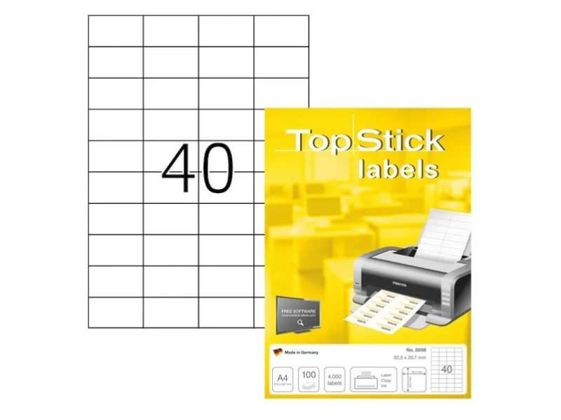 Etiketter TopStick 52,5x29,7 mm hvid - (100 ark x 40 stk.)