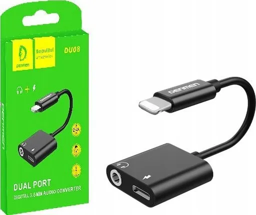 USB Vega adapter HF ADAPTER IPHONE DENMEN SVART AUDIOJACK + POWER DU08>