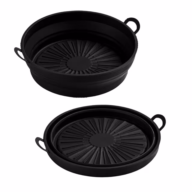 Sammenleggbar Rund Silikonform for Air Fryer 21,6 cm – Gjenbrukbar Silikoninnsats, Matgodkjent Black