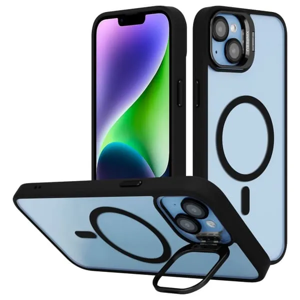 Deksel kompatibel med iPhone 14 PLUS kompatibel med MagSafe og stativfunksjon inkl. beskyttelse av kameralinsen case cover