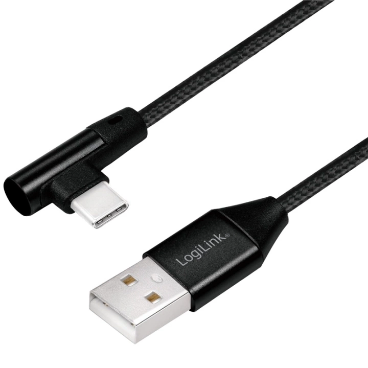 USB-A til USB-C-kabel vinklet flettet 15W 0,3m svart