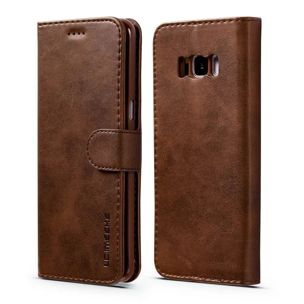 LC.IMEEKE Samsung Galaxy S8 etui laget av kunstlær og silikon - Mørk brunt