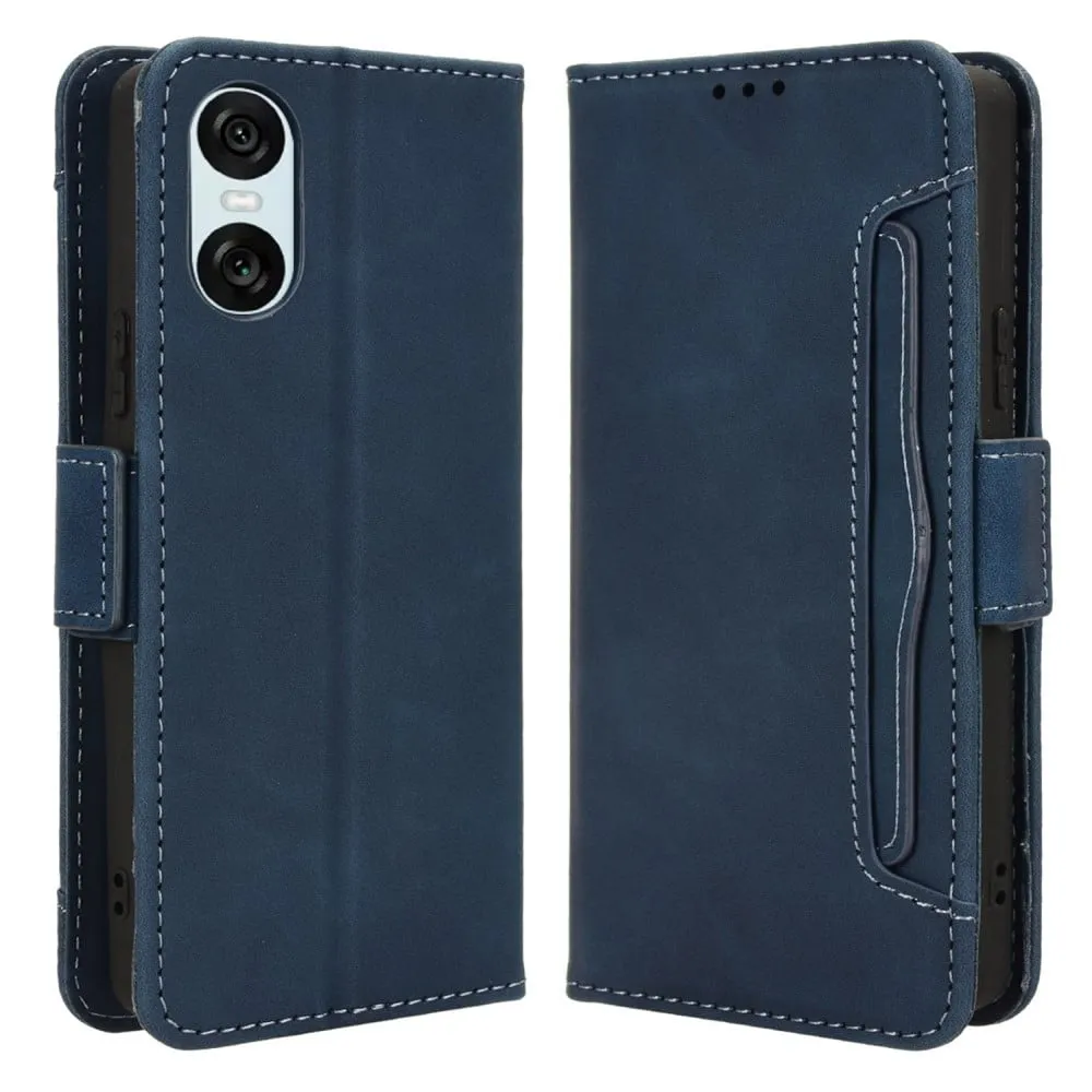 Lommebok-etui i moderne skinn-design Sony Xperia 10 VI - Blå