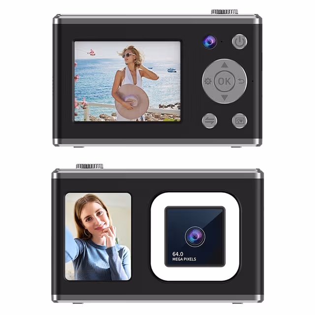 2,4"" skjerm med dobbel linse videoopptak CCD digitalkamera med 32 GB kort + leser - Svart