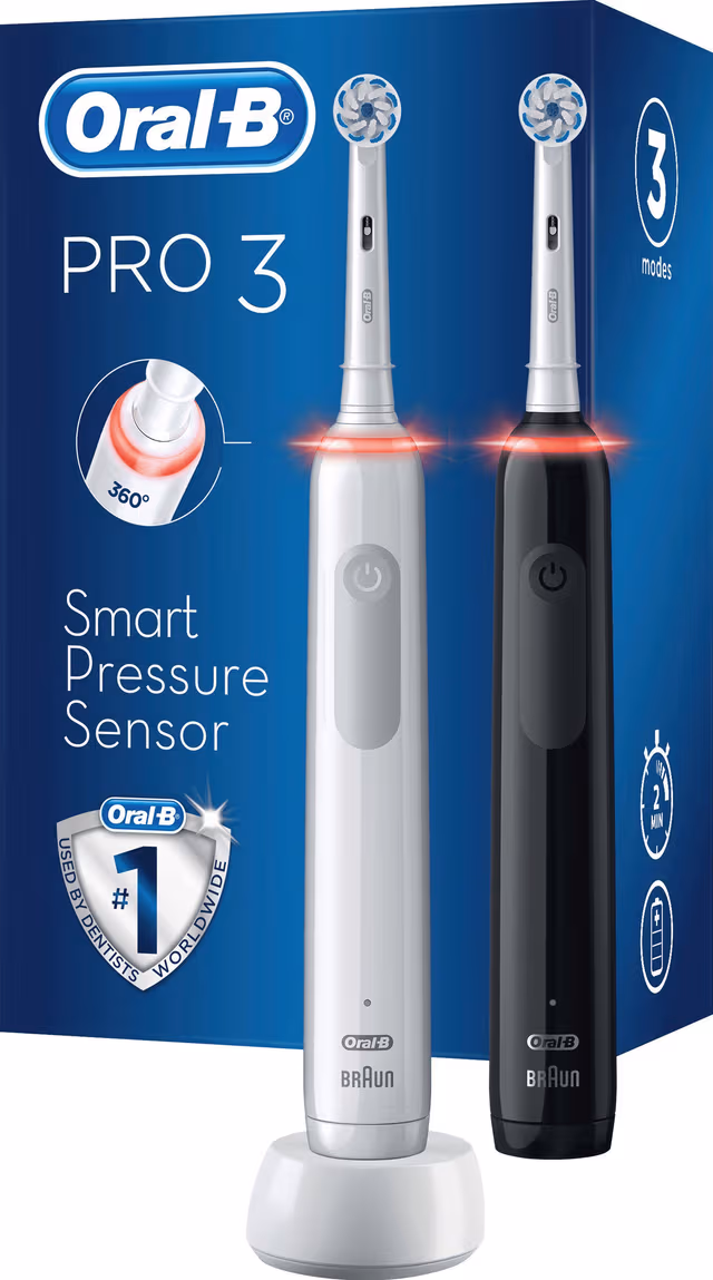 Oral-B Pro3 3900N elektrisk tannbørste 2-pakk 291503 (sort/hvit)