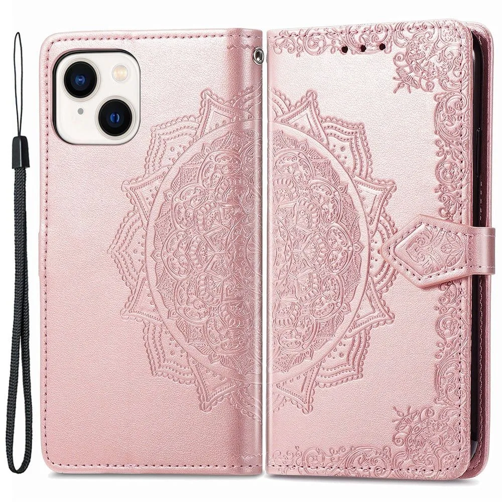 Mandala iPhone 15 Plus Flippetui - Rose Gull