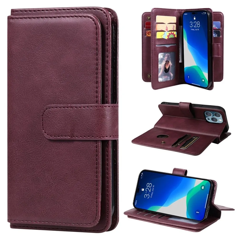 10-slot Lommebok Etui til iPhone 15 Pro - Vinrød