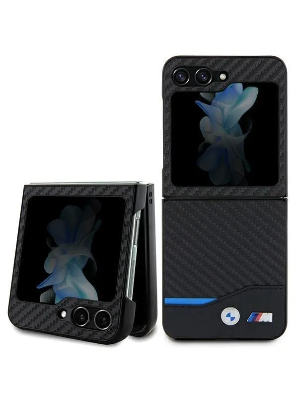 BMW Leather Carbon Case for Samsung Galaxy Z Flip 5 - Black