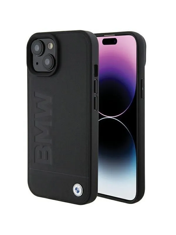 BMW Leather Hot Stamp Case for iPhone 15 Plus - Black