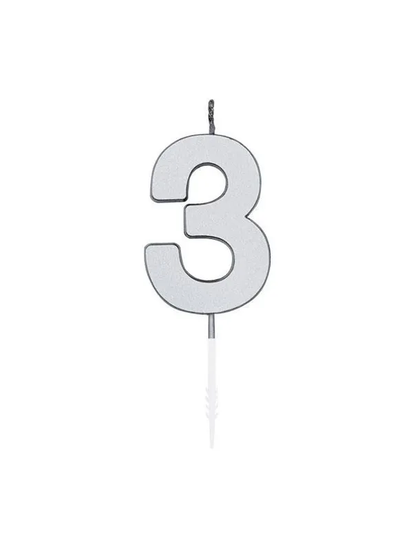 Globos Cake Candle 4.5cm Metallic Silver no. 3