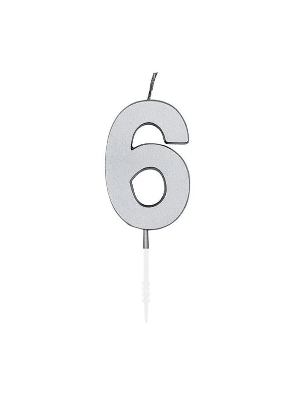 Globos Cake candle 4.5cm Metallic Silver no. 6