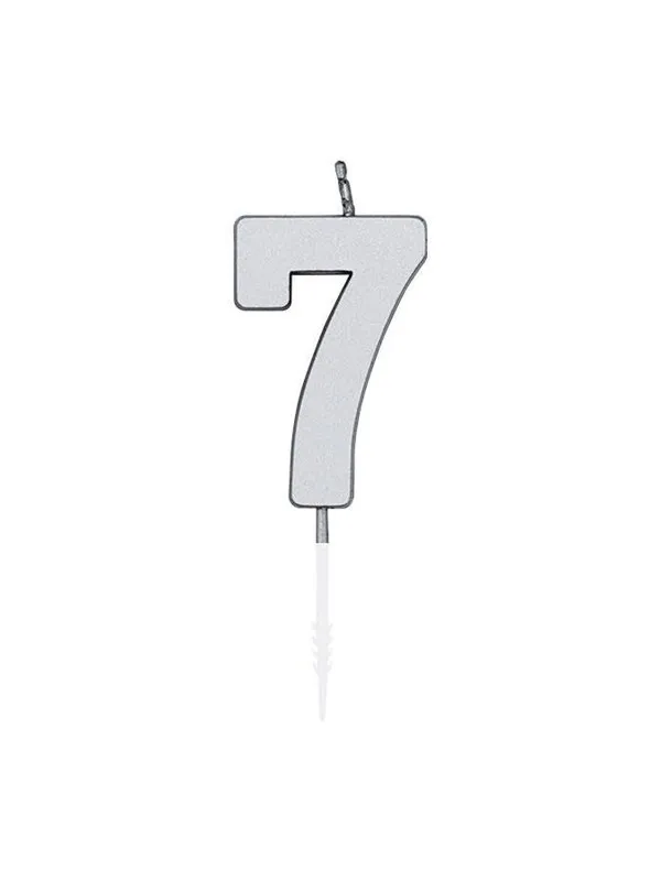 Globos Cake Candle 4.5cm Metallic Silver no. 7