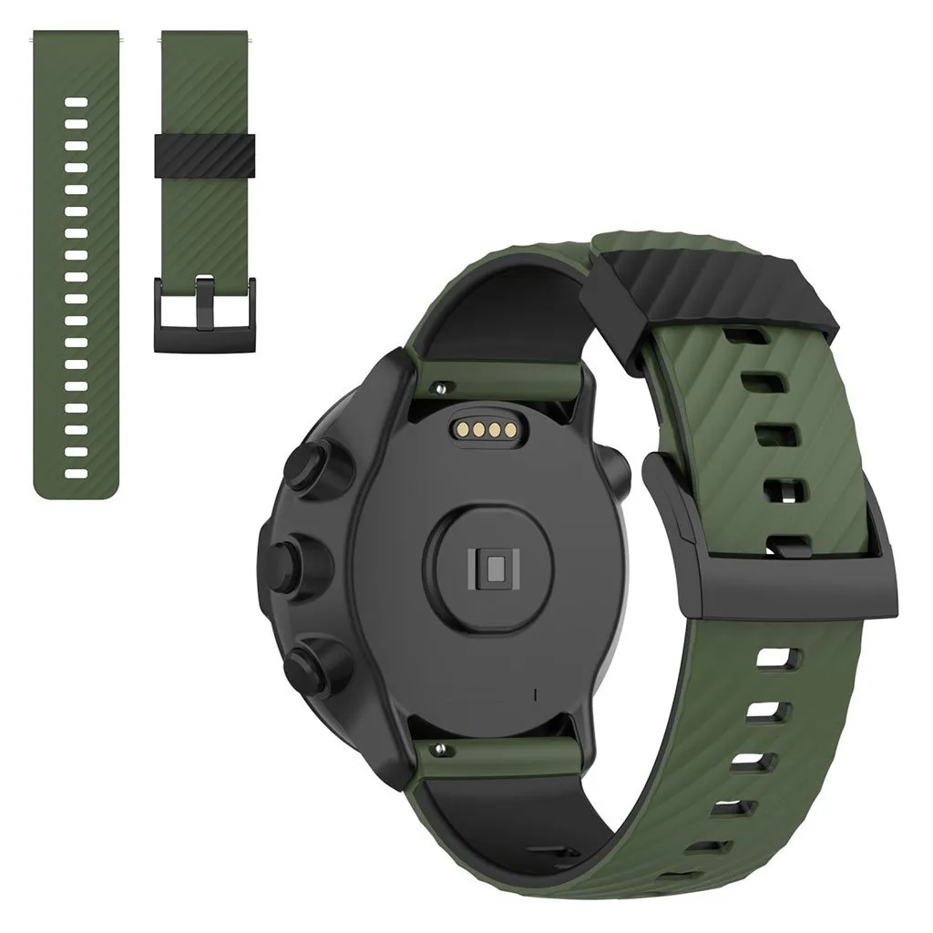 24 mm silikonklokkerem med tofarget linjemønster for Suunto-enhet - Militærgrønn / Svart