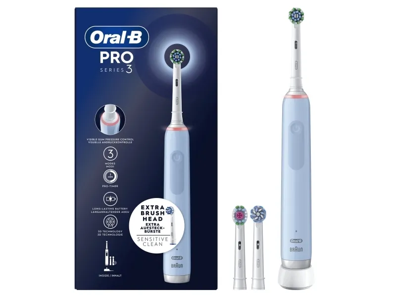Oral-B PRO 3 3700 Blu, Voksen, Roterende vibrerende Tannbørste, Blå, 2 min, Blå, Rund