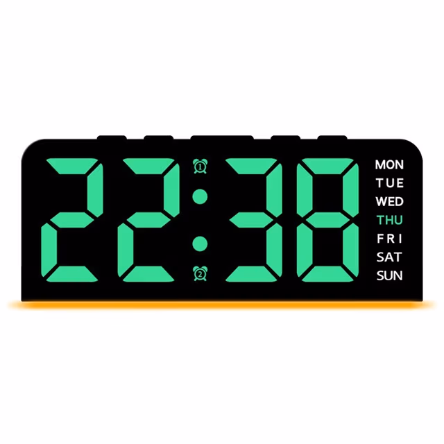 LED-klokke digital vekkerklokke stor skjerm dato temperatur vekkerklokke - Sort/grønt lys