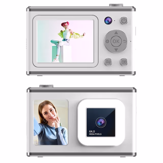 2,4"" skjerm med dobbel linse videoopptak CCD digitalkamera med 32 GB kort + leser - Hvit