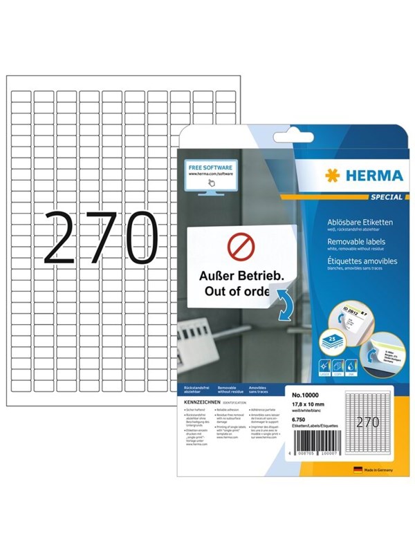 HERMA Removable Labels 17.8x10 25 Sheets DIN