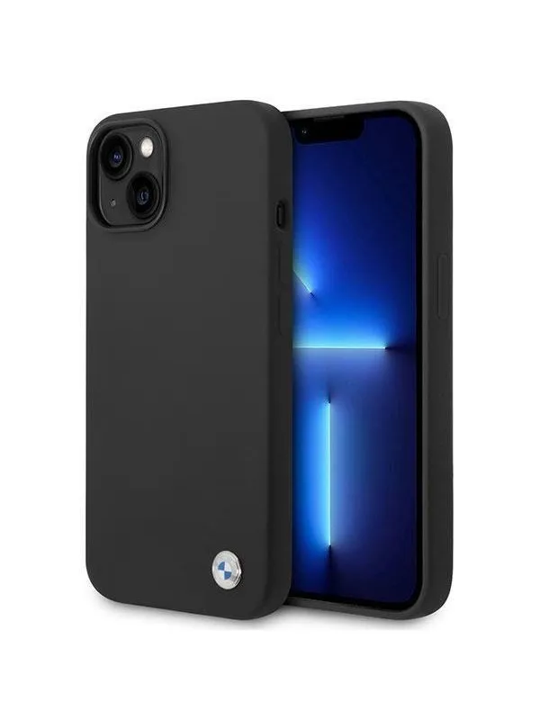 BMW Silicone Metal Logo Case for iPhone 14 - Black